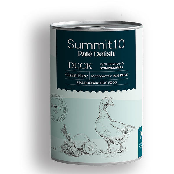 Summit10 Aliment Humide pour Chien – Paté Monoprotéique au Canard avec Kiwi, Fraises et Romarin 400g