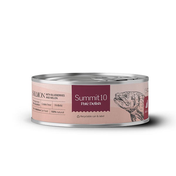 Summit 10 Paté di Salmone con Mirtilli e Melone per Gatti Adulti | Cibo Umido Olistico Grain Free