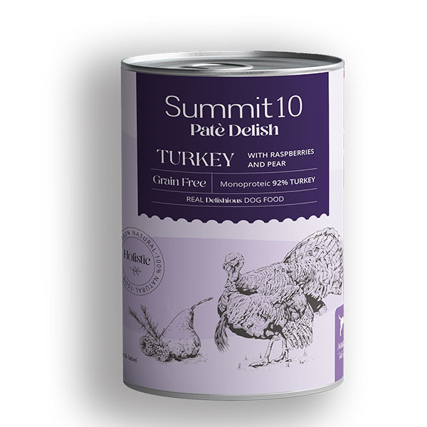 Summit10 nourriture humide pour chien – Pâté monoprotéiné de dinde avec framboises, poire et romarin 400g