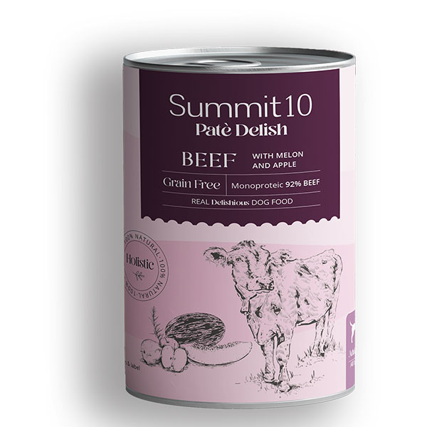 Summit 10 Nourriture Humide pour Chiens Adultes – Paté au Bœuf avec Melon, Pomme et Romarin
