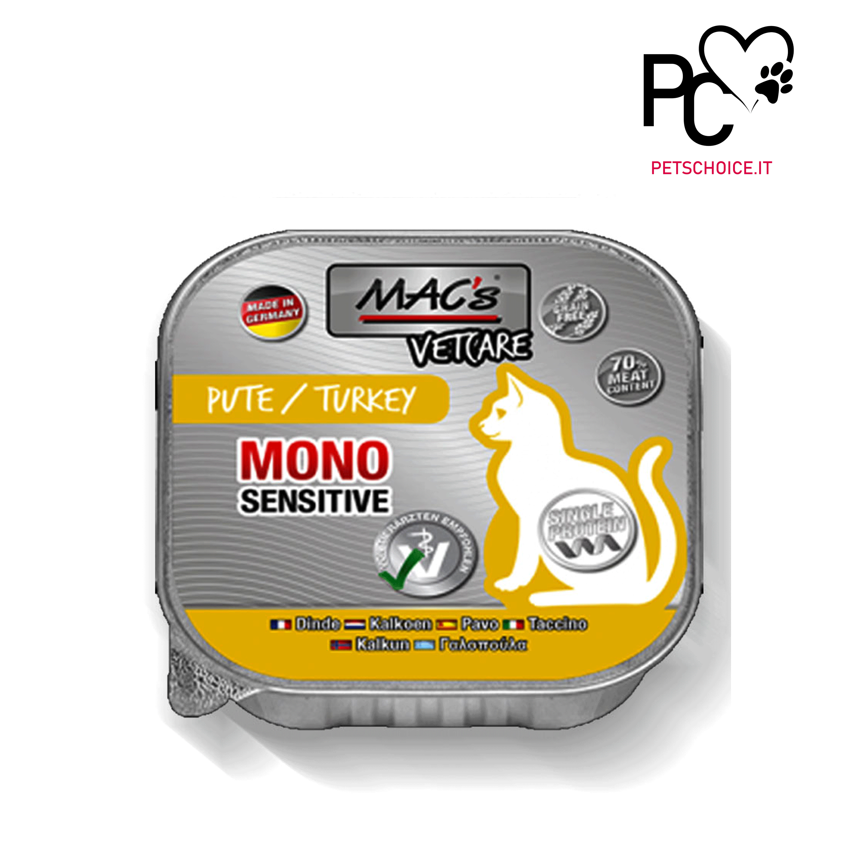 Cibo umido gatto monoproteico Mac's - VETQ Tacchino 100 gr