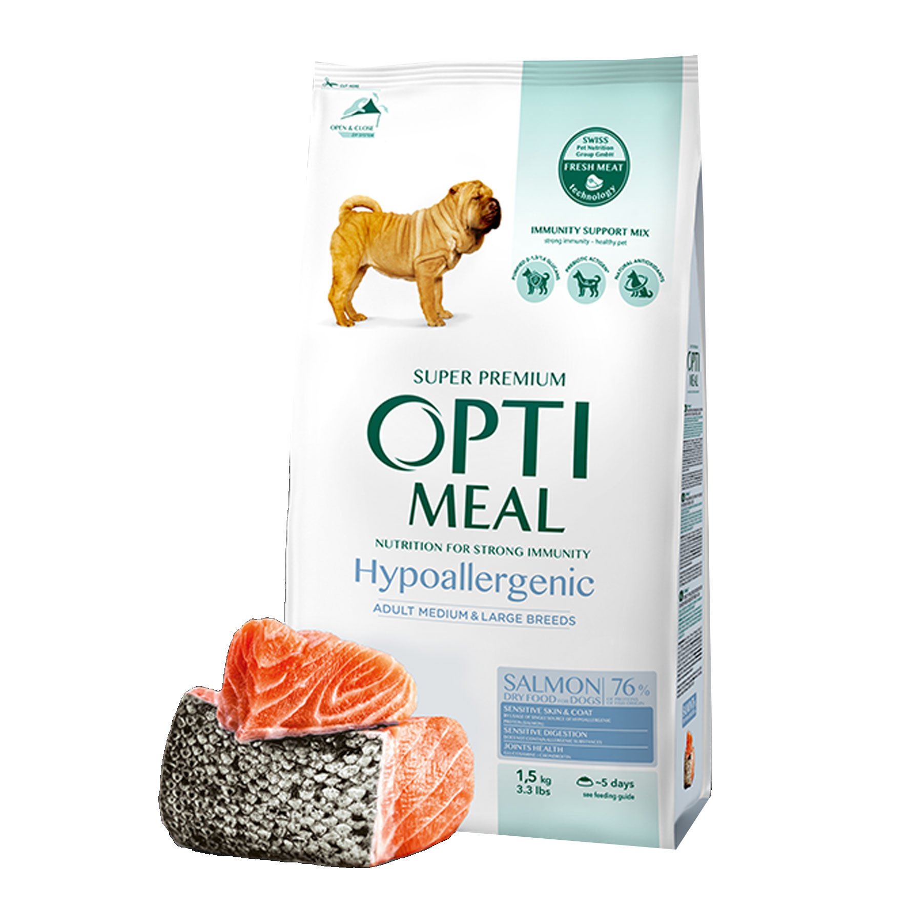 Hypoallergenic complete dry pet food for adult dogs of medium and large breeds – SALMON