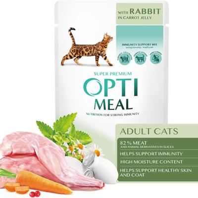 OPTIMEAL CAT con Coniglio in gelatina di carote - ALIMENTO UMIDO COMPLETO PER PER GATTI ADULTI 